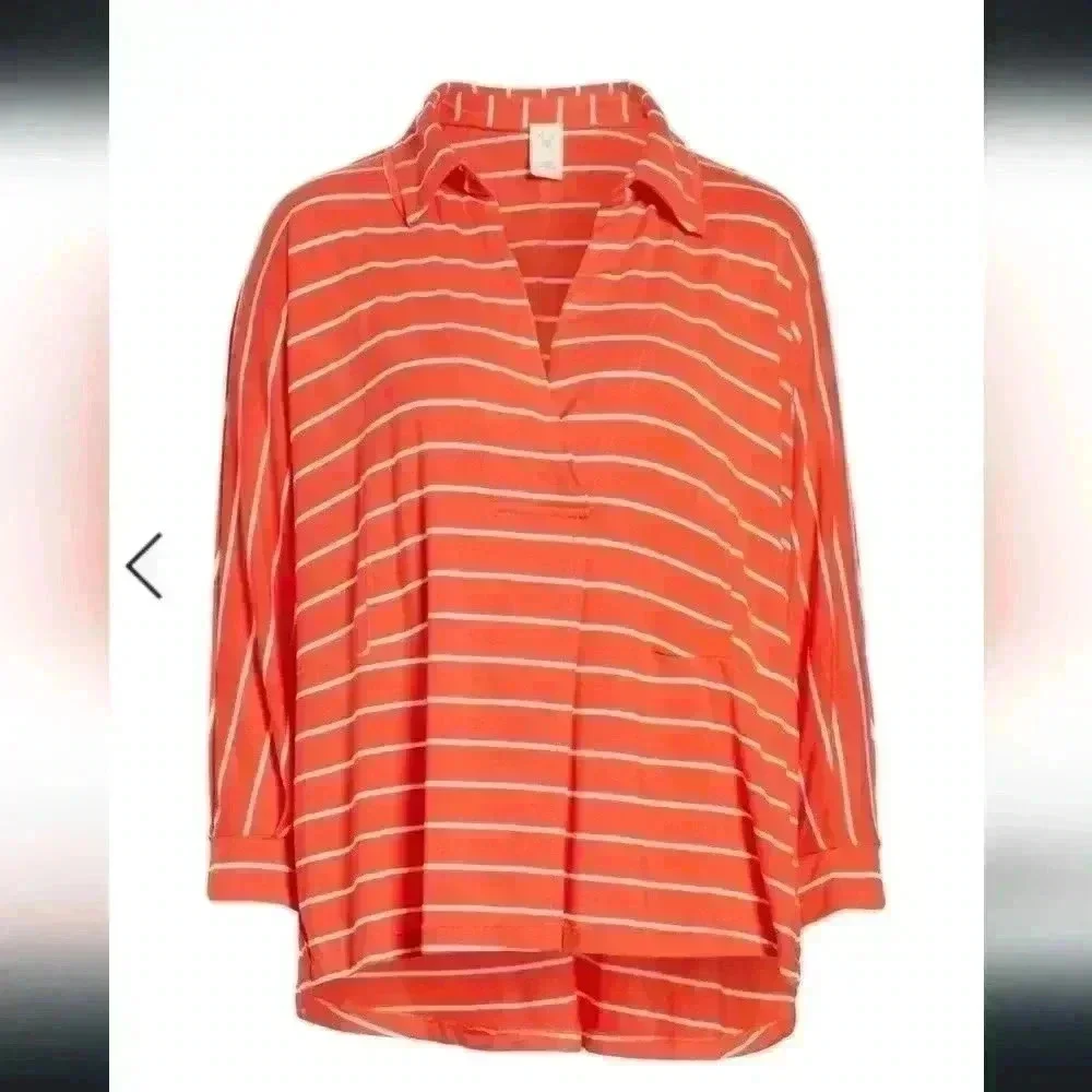 Free People We The Free Can't Fool Me Striped Orange and White Tee Size Small